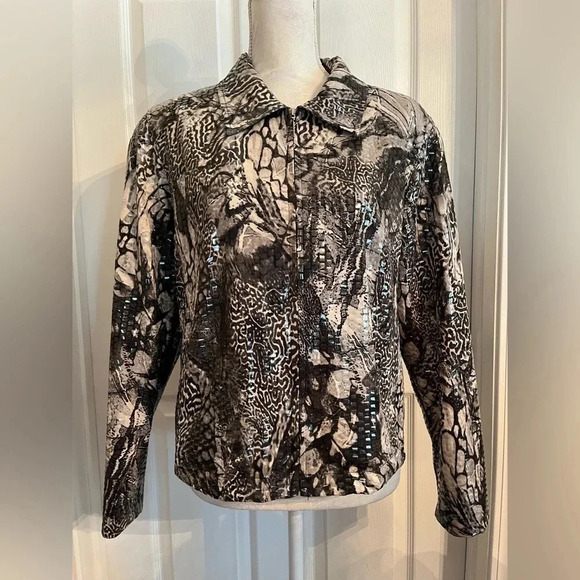 Jackets Galore By John Farah Snake Print Zip Jacket Size Small Women EUC - Picture 2 of 10